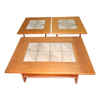Vintage Gangso Mobler Mid-Century Danish Modern Teak Tile Top Set of Tables For Sale