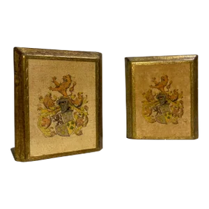 Mid 20th Century Italian Florentine Crest Bookends - Set of 2