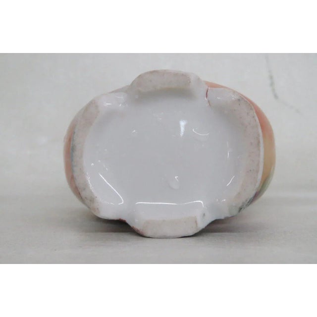 Porcelain Blue Orange Hand Painted Floral Footed Gold Double Handle Vase For Sale - Image 11 of 12