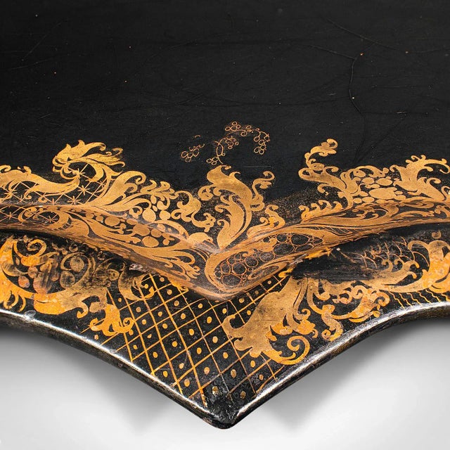 1900s Antique Victorian Japanned Chinoiserie Serving Tray For Sale - Image 9 of 10