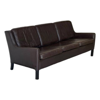 Dark Brown Leather Three-Seater Sofa With Black Legs Danish Mid-Century Modern 1970s For Sale