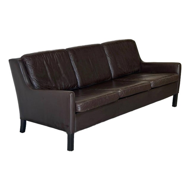 Dark Brown Leather Three-Seater Sofa With Black Legs Danish Mid-Century Modern 1970s For Sale