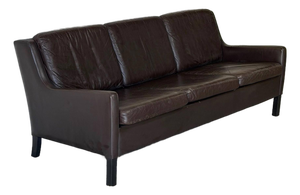Dark Brown Leather Three-Seater Sofa With Black Legs Danish Mid-Century Modern 1970s
