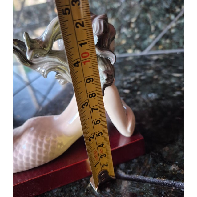Late 20th Century Vintage 1980s Lladró "Fantasy" Porcelain Mermaid Figurine With Wooden Base - No. 1414 (Jg) For Sale - Image 5 of 6