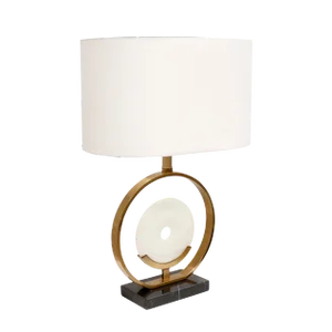 Pasargad Home Sphere Collection White Circular Piece of Marble and Metal Modern Table Lamp with White Shade