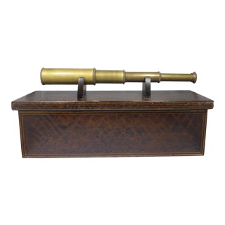 Sarreid Ltd Casket Box With Brass Telescope For Sale