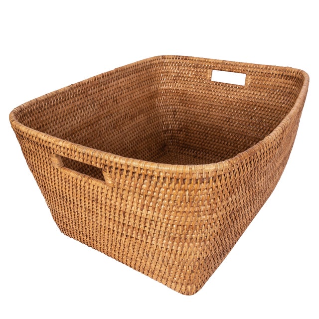 Artifacts Saboga Home Family Basket with Cutout Handle in Honey Brown For Sale - Image 10 of 13