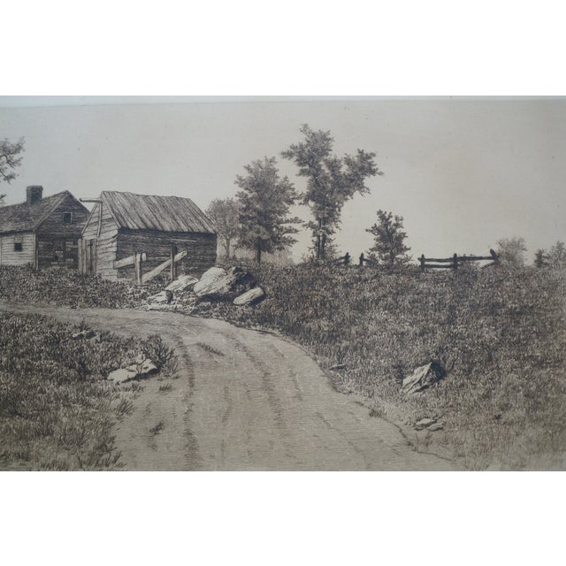 Antique Thatched Cottage Country Farmhouse Panoramic Landscape Etching 28" For Sale - Image 11 of 11