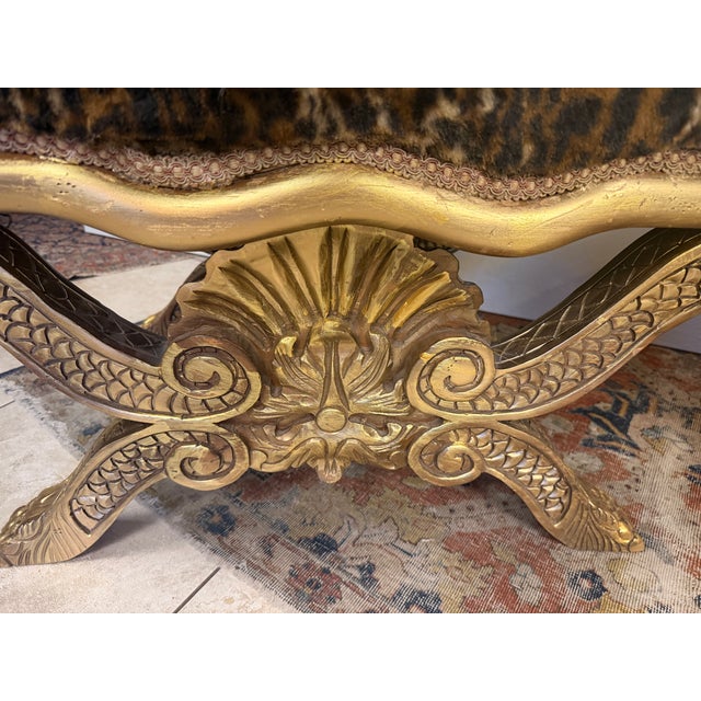 1990s 1990s Pair of Neoclassical-Style Faux Leopard Covered Gilt-Wood Benches, 2 Pieces For Sale - Image 5 of 11