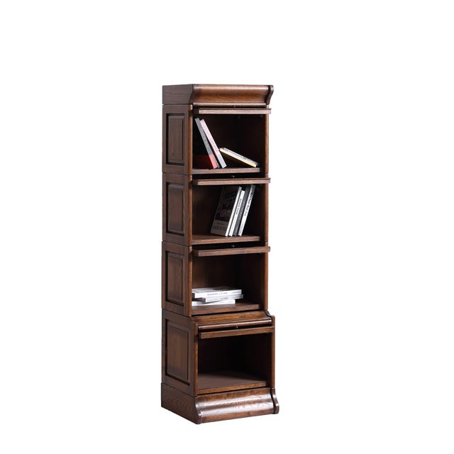 Mission Narrow Barrister Bookcase - Beveled Glass - Walnut Stain For Sale - Image 4 of 17