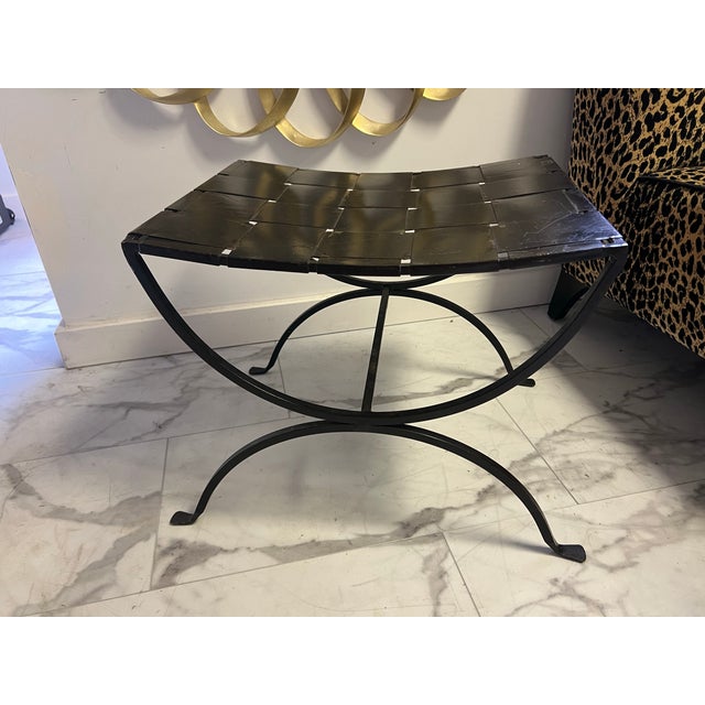 Vintage Wrought Iron Curule Style Stool For Sale - Image 4 of 8