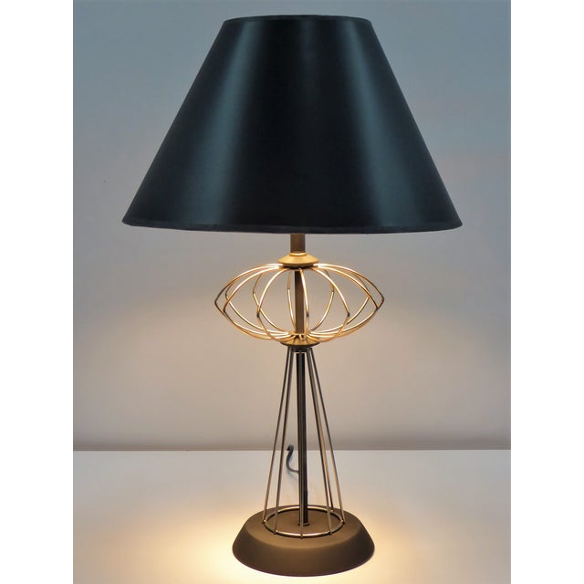 1950s Brass And Black Wire Atomic Age Table Lamp Chairish