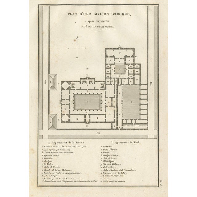 Ancient Greek House Architectural Plan in the style of Vitruvius for Tardieu, 1825 For Sale