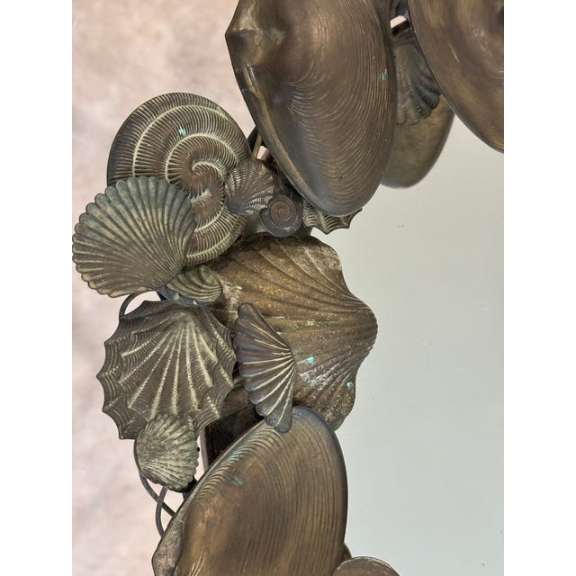 Brass Vintage Coastal Palm Beach Style / Dresden Style Patinated Brass Seashell Mirror For Sale - Image 8 of 13