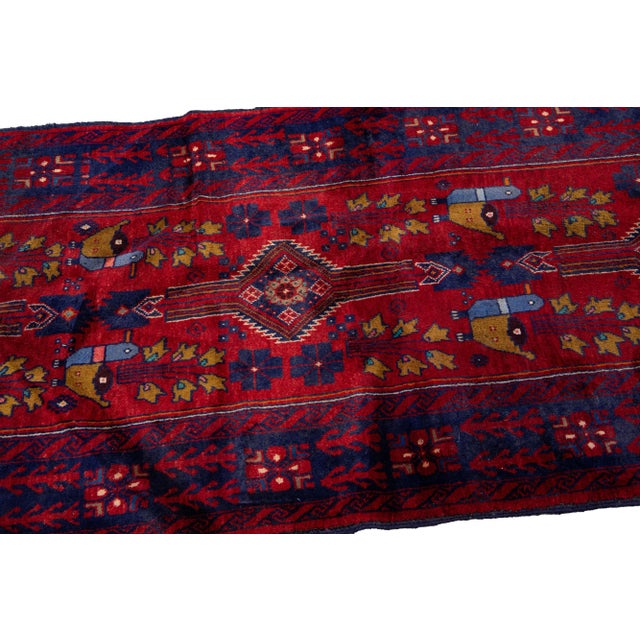 Persian Vintage Handmade Persian Red Geometric Wool Runner Rug 3'0" X 10'10" For Sale - Image 3 of 9