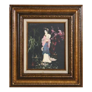 Portrait of Japanese Woman in Kimono, Unknown Oil on Board, Signed L.l.