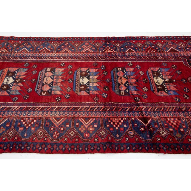 Textile Red Handmade Designed Hamadan Wool Runner From the 1960s For Sale - Image 7 of 11