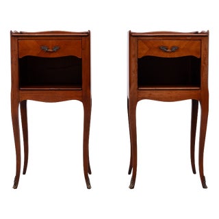 Antique Nightstands in Wood and Nutwood, France, 1950s, Set of 2 For Sale