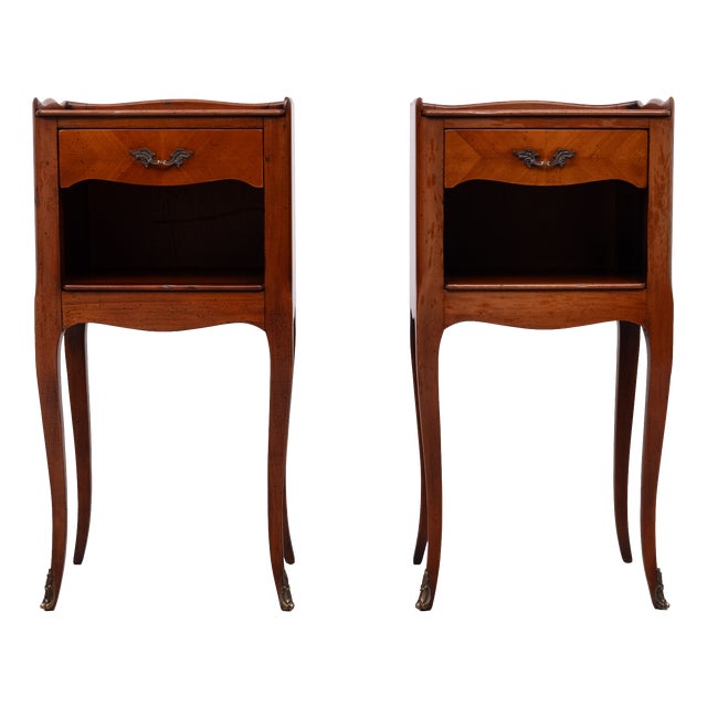 Antique Nightstands in Wood and Nutwood, France, 1950s, Set of 2 For Sale