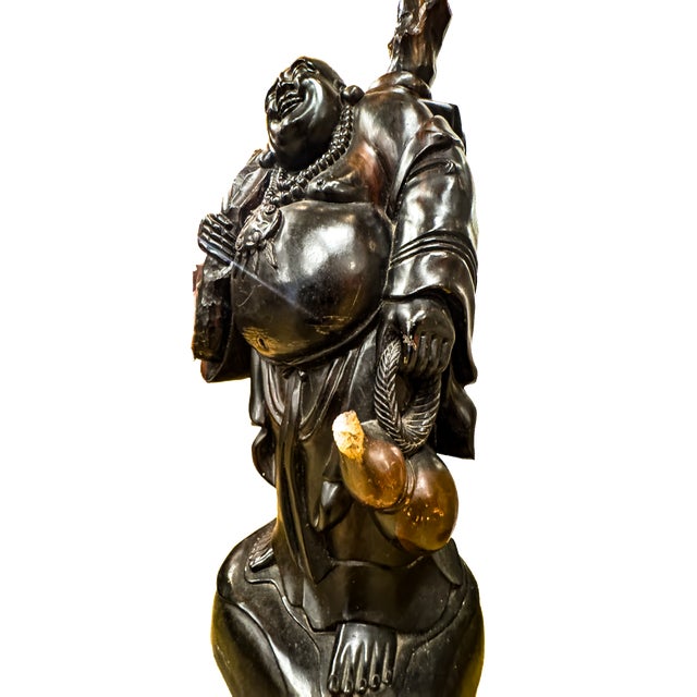 Early 20th Century Laughing Buddha Carved Rosewood Sculpture For Sale - Image 14 of 16