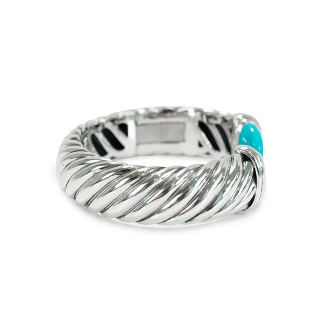 Metal David Yurman Sculpted 925 Silver Turquoise Cable Waverly Cuff Bangle Bracelet For Sale - Image 7 of 8
