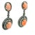 A striking pair of Indian drop earrings crafted in oxidized silver and set with vibrant natural coral cabochons accented...