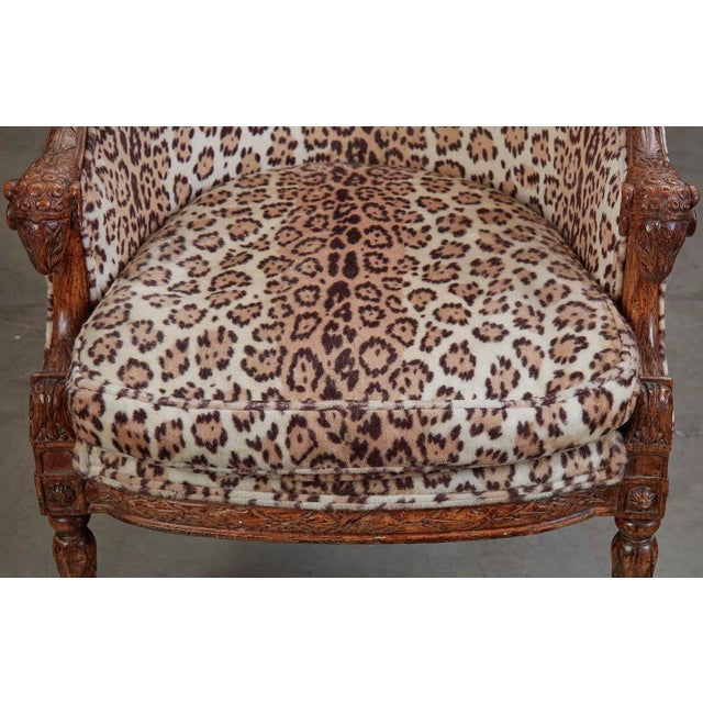 Louis XVI Style Carved Ram’s Head Armchairs in Leopard Upholstery- A Pair For Sale In Los Angeles - Image 6 of 11