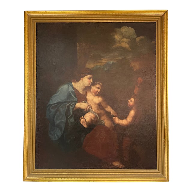 Antique the Virgin Mary With Infant Christ Oil Painting For Sale