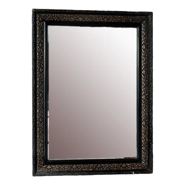 Bohemian Black and Gilt Wood Mirror, 1930s For Sale