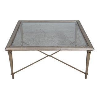 Modern Hollywood Regency Square Silver Leaf Coffee Table For Sale