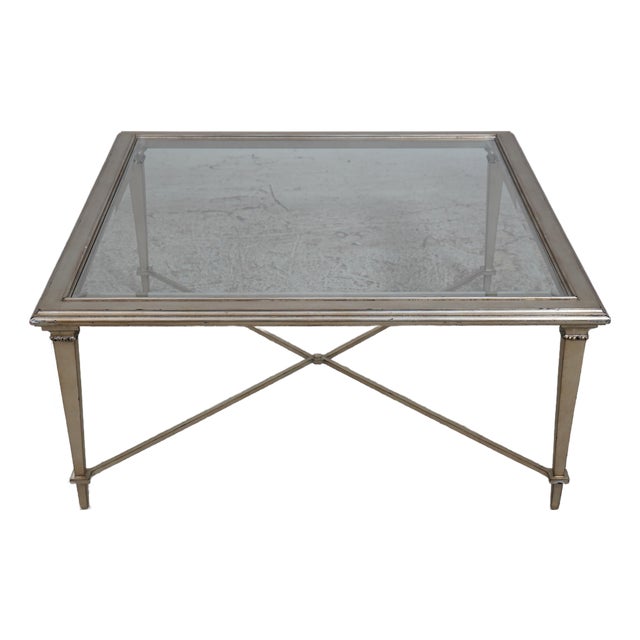 Modern Hollywood Regency Square Silver Leaf Coffee Table For Sale
