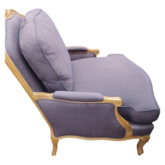Ink Blue Vintage J. Royale French Bergère Chair & Ottoman With a Gilded Wood Frame For Sale - Image 8 of 12