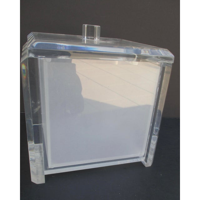 Modern Heavy Lucite Ice Bucket Storage Box. A heavy lucite ice box with an inner well liner of frosted lucite. Clean and...
