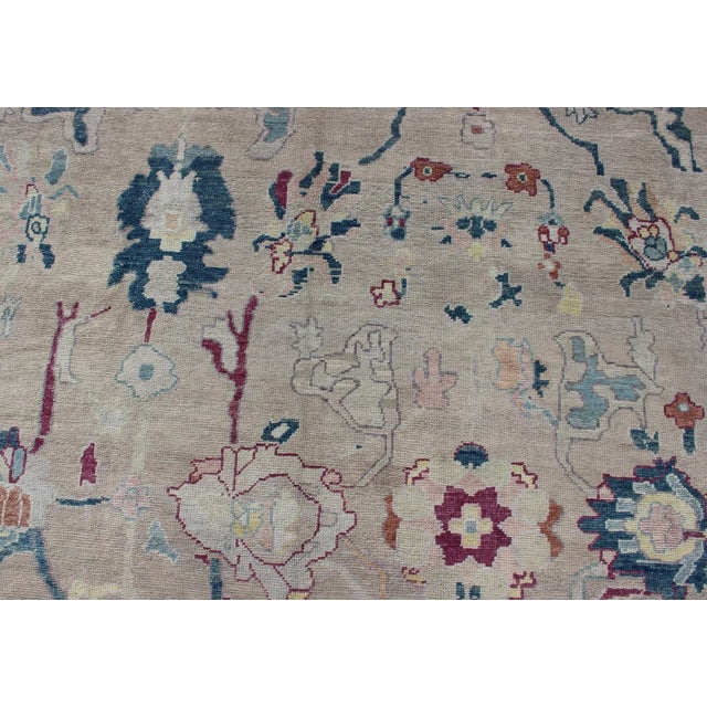 All-Over Design Royal Blue and Gray With Hints of Red Turkish Oushak Rug For Sale In Atlanta - Image 6 of 12