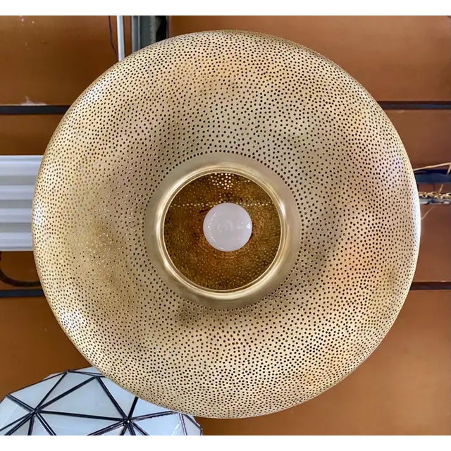 1990s Mid-Century Modern Style Oval Spaceship Brass Pendant or Lantern For Sale - Image 5 of 12