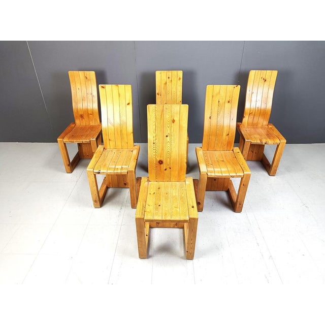 Vintage Pine Wood Dining Chairs, 1970s, Set of 6 For Sale - Image 3 of 12