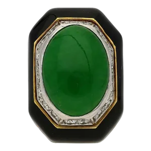 Late 20th Century David Webb Signed Type a Fei Chui Jadeite Jade and Onyx Platinum & 18k Ring Size 5