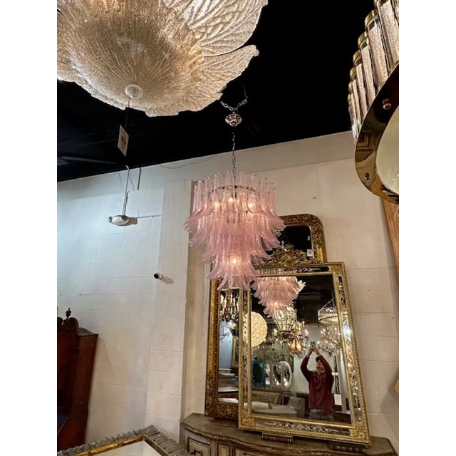Modern Murano Saddle Waterfall Chandelier in Pink For Sale - Image 3 of 7