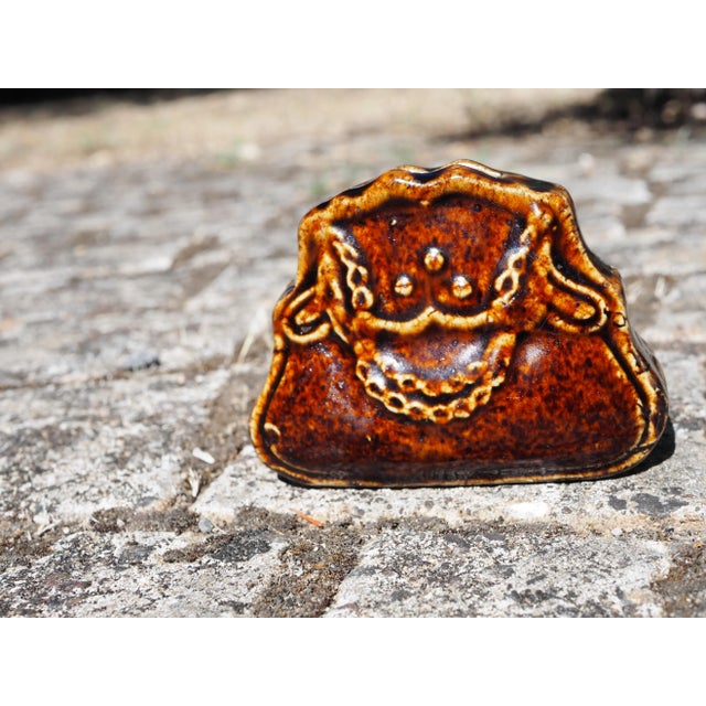 Brown 1900 French Ceramic Handbag Shaped Moneybox "Piggy" Bank For Sale - Image 8 of 11