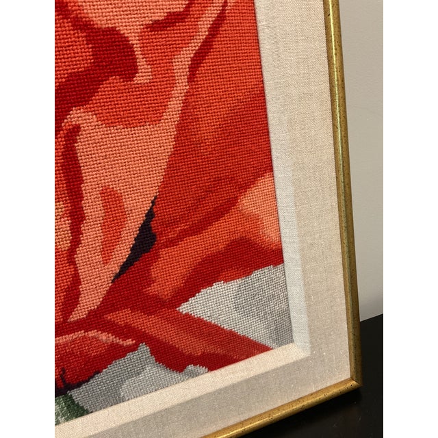 Vintage Poppy Needlepoint Matted and Framed For Sale - Image 10 of 12