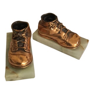 Vintage 1950s Shoes and Onyx Stone Bookends - a Pair For Sale