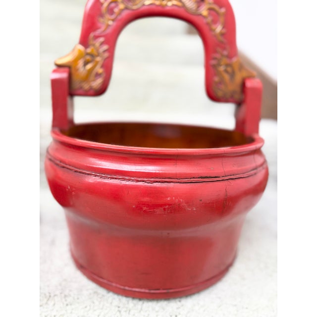 Antique Chinese Qing Era Lacquered Wood Wedding / Water Basket Box For Sale - Image 4 of 12
