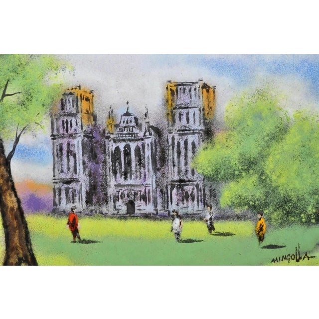 Modern Late 20th Century Dom Dominic Mingolla Enamel on Copper Small Painting Notre Dame? Cathedral For Sale - Image 3 of 8
