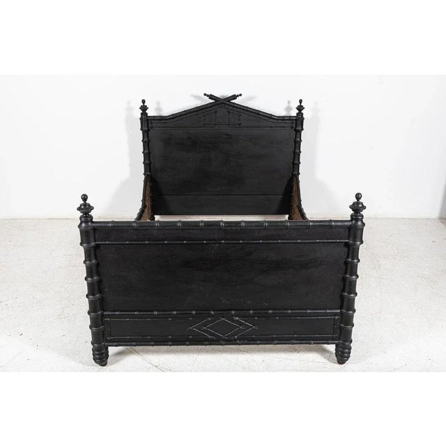 19th Century French Ebonised Faux Bamboo Bedroom Suite, Set of 4 For Sale - Image 4 of 13