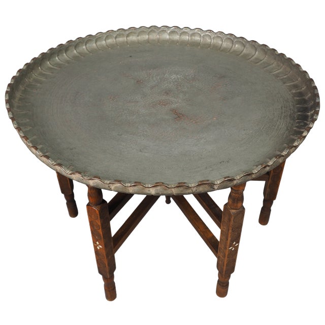 Oriental Islamic Engraved Copper Table Tray, 1930s For Sale