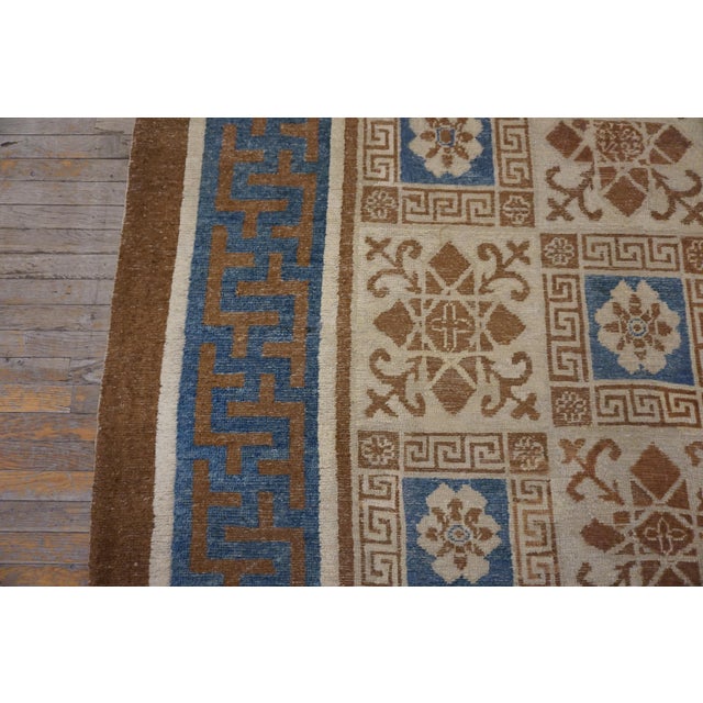 1860s Ivory Geometric Antique N. Chinese Mongolian Rug 10'4" X 13'4" Handknotted Wool Carpet For Sale - Image 15 of 18