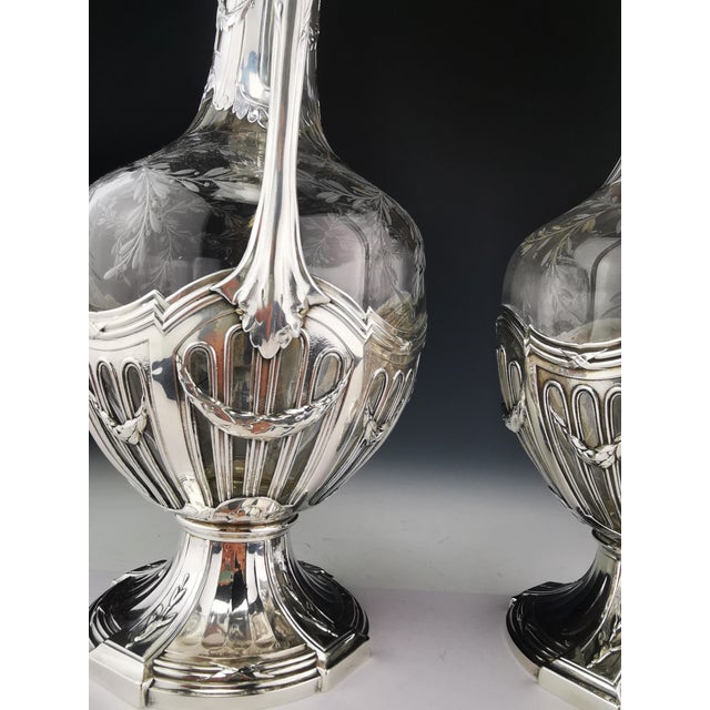 Metal Crystal Ewers in Silver, 1890s, Set of 2 For Sale - Image 7 of 17