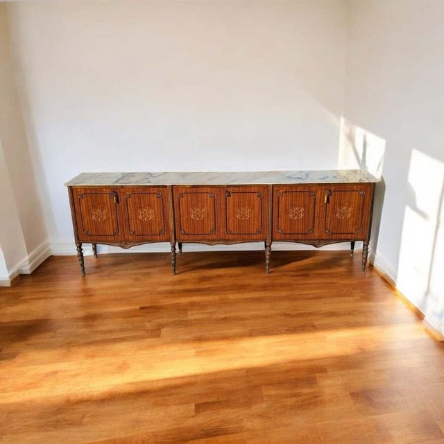 Antique Italian Buffet, Sideboard, Marble Top, Inlaid Wood For Sale - Image 9 of 9