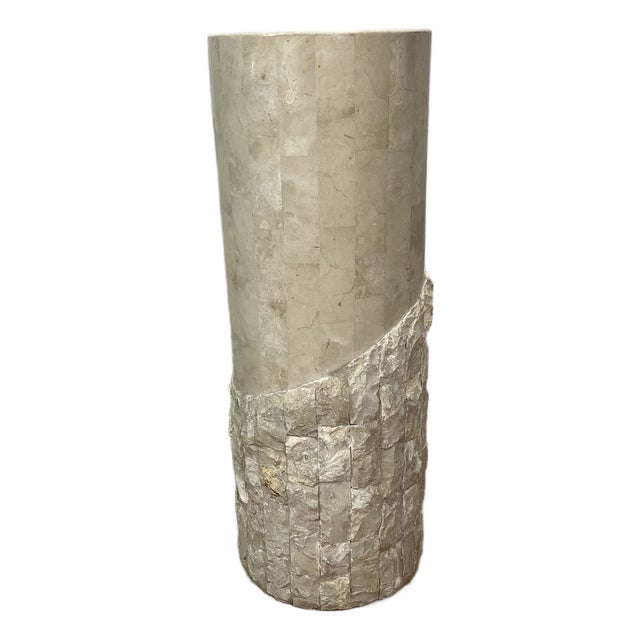 Vintage Postmodern Tessellated Stone Pedestal Sculptural Textured Base 1980s For Sale