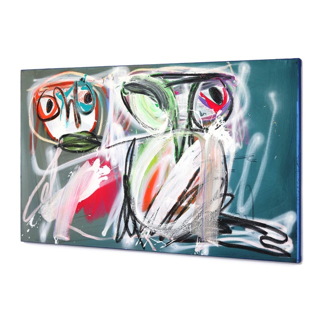 Contemporary The Bird and the Director - Original Contemporary Figurative Mixed Media Painting on Canvas by Olympio For Sale - Image 3 of 9